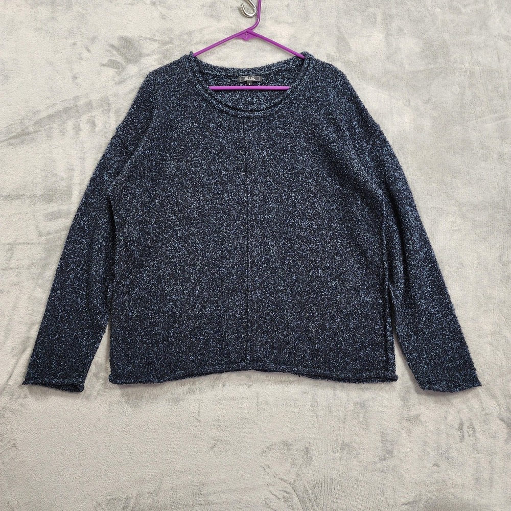 G & C Sweater Women L Blue Boucle Knit Crew Neck Pullover Casual Relaxed Stretch